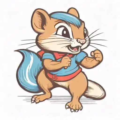 a cute girl chipmunk with one brown tail fighting with her fists up like a boxer.  tattoo design idea