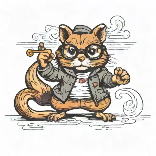 a chipmunk girl wearing glasses and fighting stance tattoo design idea