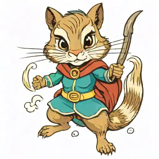 a female chipmunk superhero  wearing teal and punching  tattoo design idea