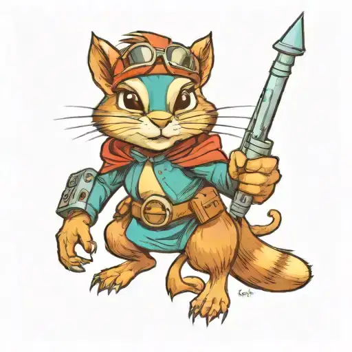 a female chipmunk superhero scientist  wearing teal and wielding the power tattoo design idea