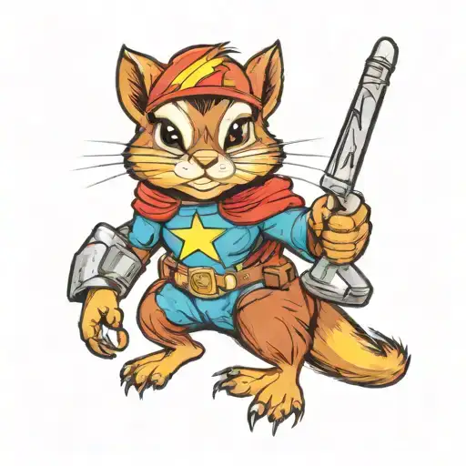 a female chipmunk superhero wielding the power tattoo design idea