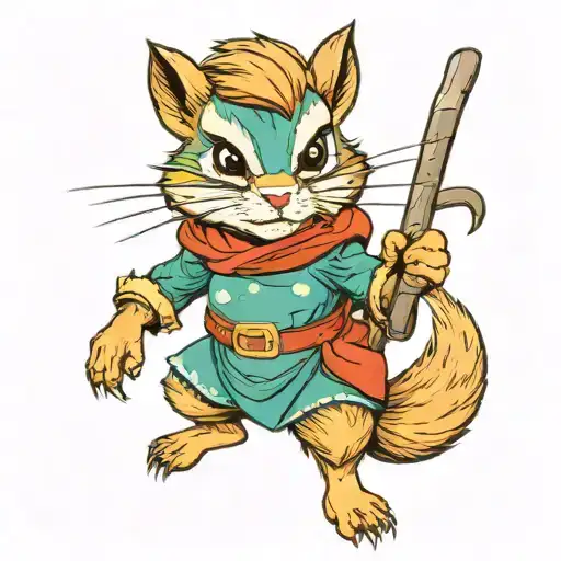 a female chipmunk superhero  wearing teal and punching  tattoo design idea
