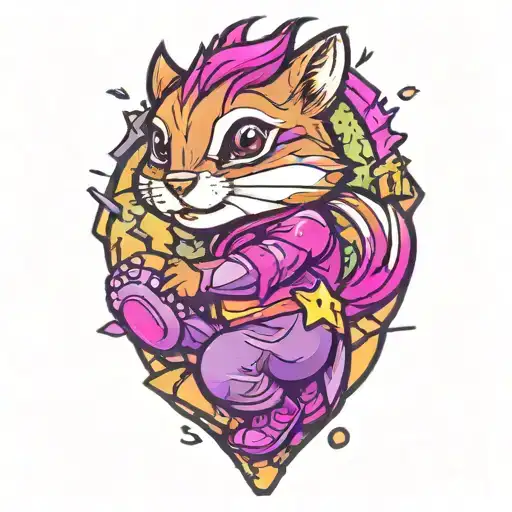 a pretty chipmunk superhero bursting tattoo design idea