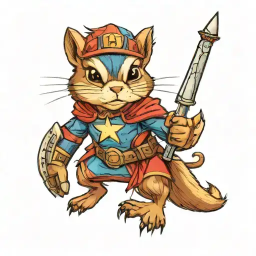 a female chipmunk superhero wielding the power tattoo design idea