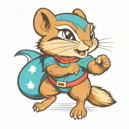a girl chipmunk superhero wearing teal and fighting with her fists up like a boxer. She is wearing glasses. tattoo design idea