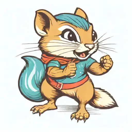 a cute girl chipmunk wearing eyeglasses and fighting with her fists up like a boxer.  tattoo design idea
