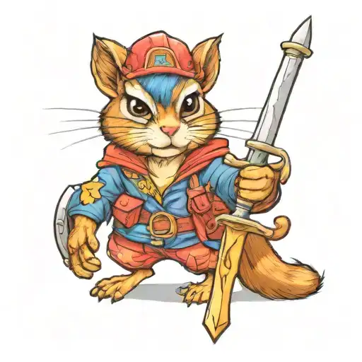 a girl chipmunk wearing glasses and a sword   tattoo design idea