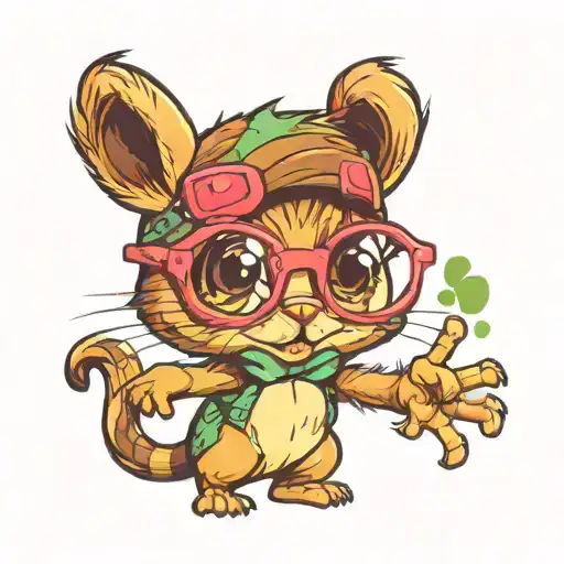 a cute chipmunk girl wearing glasses and fighting stance tattoo design idea