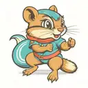 a cute girl chipmunk wearing eyeglasses and fighting with her fists up like a boxer.  tattoo design idea