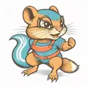 a cute girl chipmunk wearing eyeglasses and fighting with her fists up like a boxer.  tattoo design idea