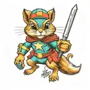 a female chipmunk superhero  wearing teal and wielding the power tattoo design idea