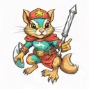 a female chipmunk superhero  wearing teal and wielding the power tattoo design idea