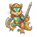 a female chipmunk superhero  wearing teal and wielding the power tattoo design idea