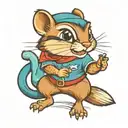 a cute girl chipmunk wearing eyeglasses drawn in the style of tattoo artist Sailor Jerry tattoo design idea