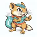 a cute girl chipmunk wearing eyeglasses and fighting with her fists up like a boxer.  tattoo design idea