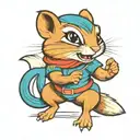 a cute girl chipmunk wearing eyeglasses and fighting with her fists up like a boxer.  tattoo design idea