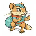a cute girl chipmunk wearing eyeglasses and fighting with her fists up like a boxer.  tattoo design idea