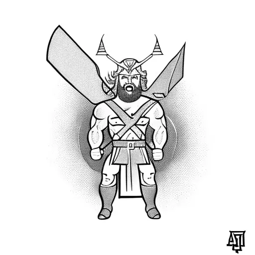 greek thor with hammer and words always worthy on top tattoo design idea