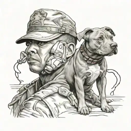 9/11 service pitbull dog and trainer saluting tattoo design idea