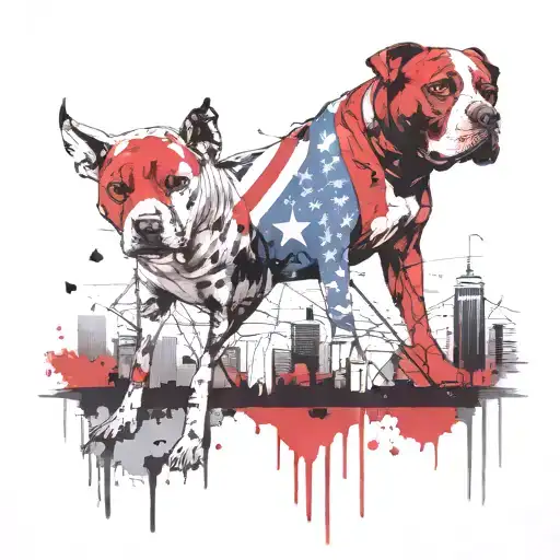 9/11 service pitbull dog and trainer saluting tattoo design idea