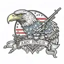 army ranger rifle drawn eagle and flag background tattoo design idea