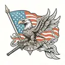army ranger rifle drawn eagle and flag background tattoo design idea