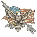army ranger rifle drawn eagle and flag background tattoo design idea