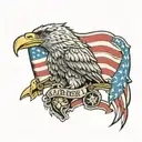 army ranger rifle drawn eagle and flag background tattoo design idea