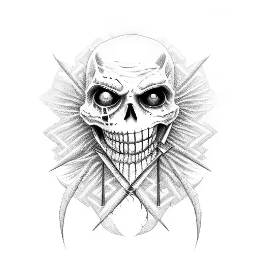 Scary scarecrow with a sickle tattoo design idea