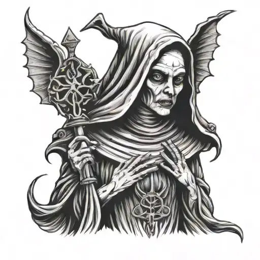 horny demonic nun tattoo design idea