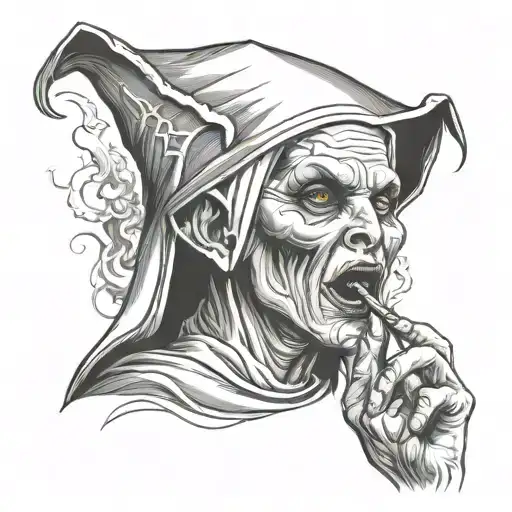 demonic nun smoking tattoo design idea