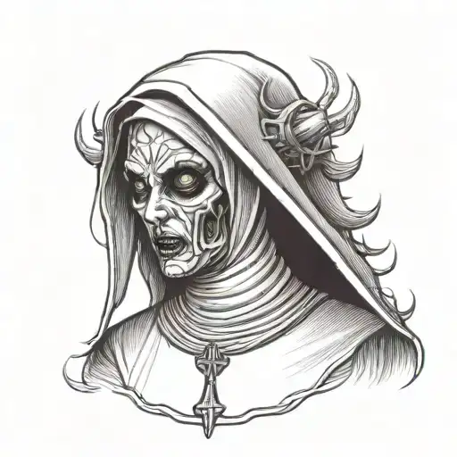 demonic nun horny tattoo design idea