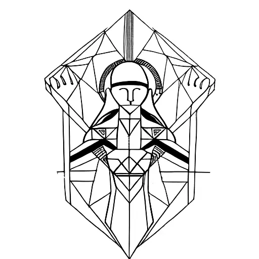 A minimalist tattoo of the Greek god Hermes with a geometrical design tattoo design idea