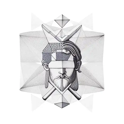A minimalist tattoo of the Greek god Hermes with a geometrical design tattoo design idea