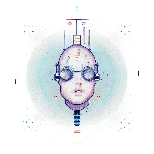 vynl record with tweo DJ's coming out of the top, 1st dj's head as a lightbulb, the second's head at a bitcoin tattoo design idea