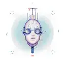 vynl record with tweo DJ's coming out of the top, 1st dj's head as a lightbulb, the second's head at a bitcoin tattoo design idea