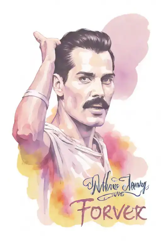 freddie mercury with "who wants to live forever?" text tattoo design idea