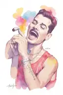 freddie mercury with "who wants to live forever?" text tattoo design idea