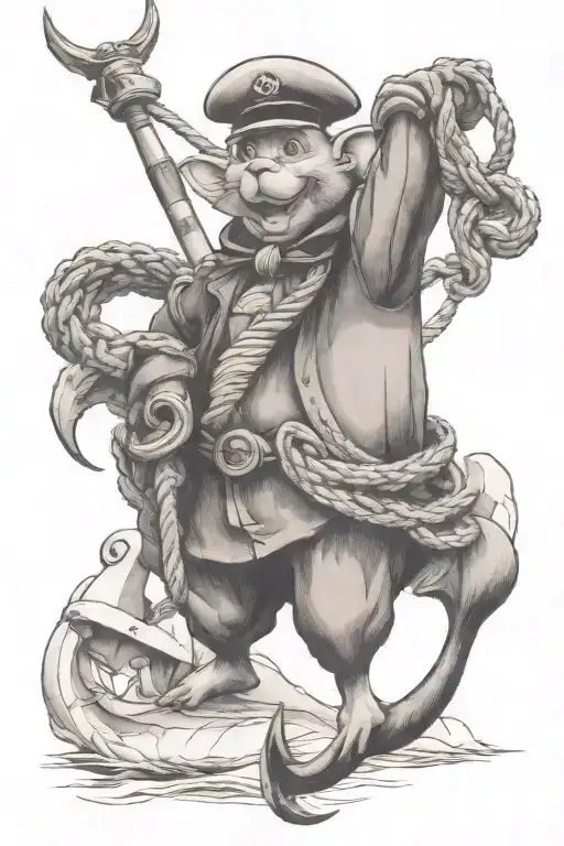Mighty Mouse holding an anchor wearing a sailor hat  tattoo design idea