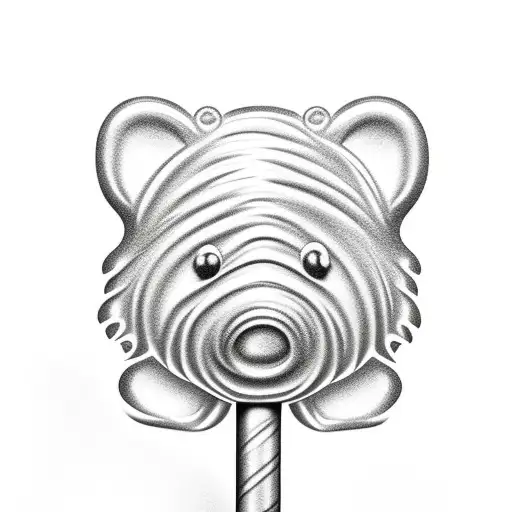 gummy bear covered in sugar sitting down with a giant lollipop tattoo design idea