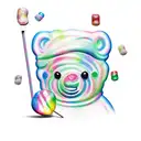 gummy bear covered in sugar sitting down with a giant lollipop tattoo design idea