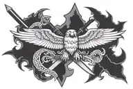 Tau cross with eagle in front and sword going down eagle tattoo design idea