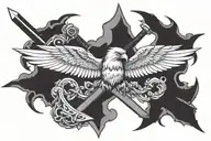 Tau cross with eagle in front and sword going down eagle tattoo design idea