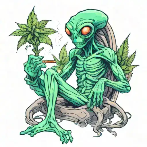 Alien smoking weed tattoo design idea