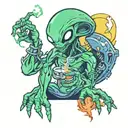 Alien smoking weed tattoo design idea
