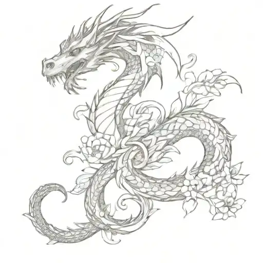 dragon in the form of infinity,with flowers  tattoo design idea