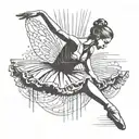 sitting ballerina stencil opening a curtain from the side of big portrait tattoo design idea