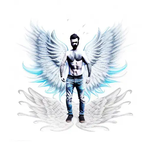 man with wings rising from hell tattoo design idea