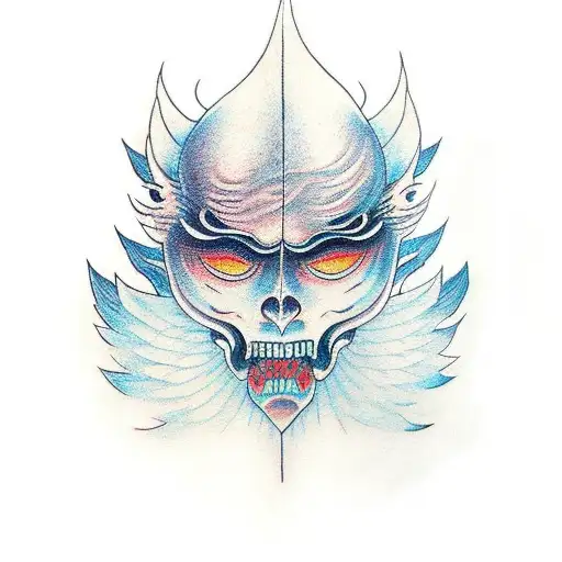 man with wings rising from hell from behind tattoo design idea