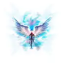 man with wings rising from hell tattoo design idea